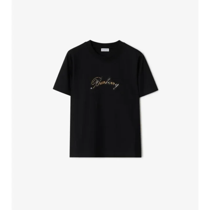 Camiseta de algodón con logotipo cursivo a cuadros
