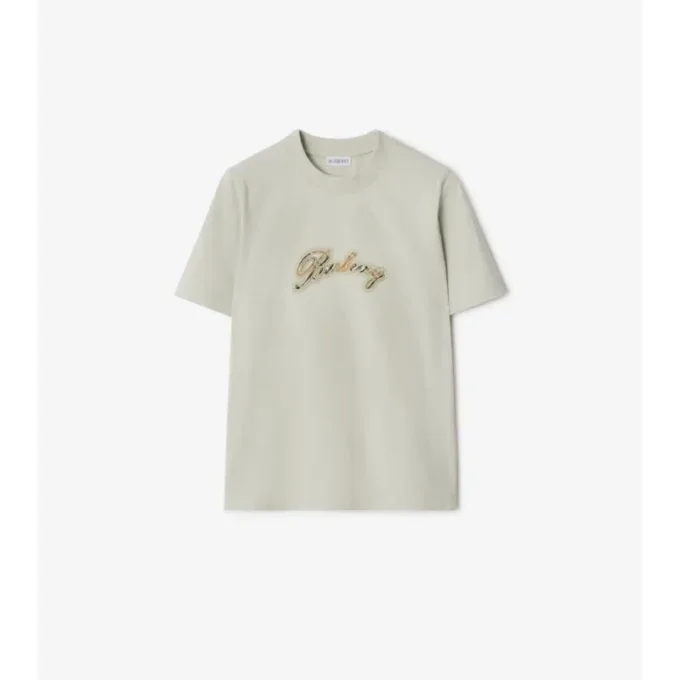 Camiseta de algodón con logotipo cursivo a cuadros