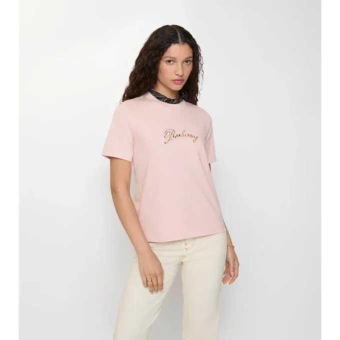 Camiseta de algodón con logotipo cursivo a cuadros