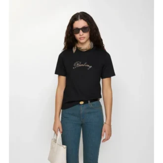 Camiseta de algodón con logotipo cursivo a cuadros