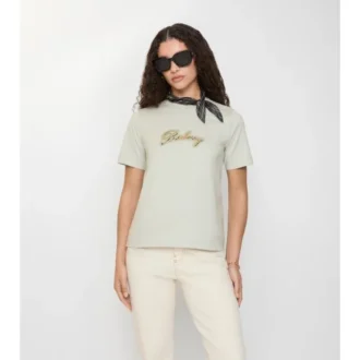 Camiseta de algodón con logotipo cursivo a cuadros