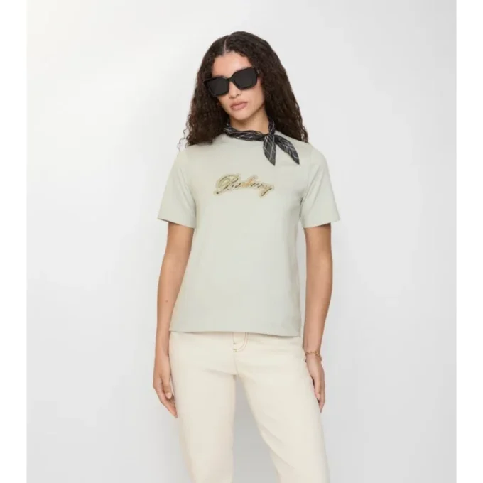 Camiseta de algodón con logotipo cursivo a cuadros