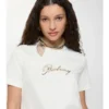 Camiseta de algodón con logotipo cursivo a cuadros