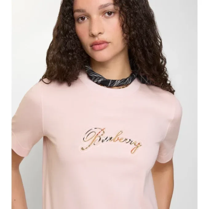 Camiseta de algodón con logotipo cursivo a cuadros