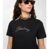 Camiseta de algodón con logotipo cursivo a cuadros