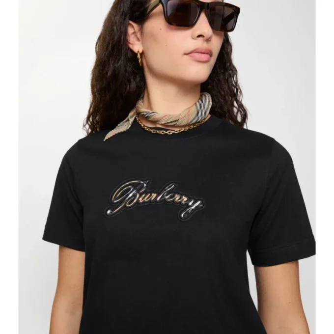 Camiseta de algodón con logotipo cursivo a cuadros