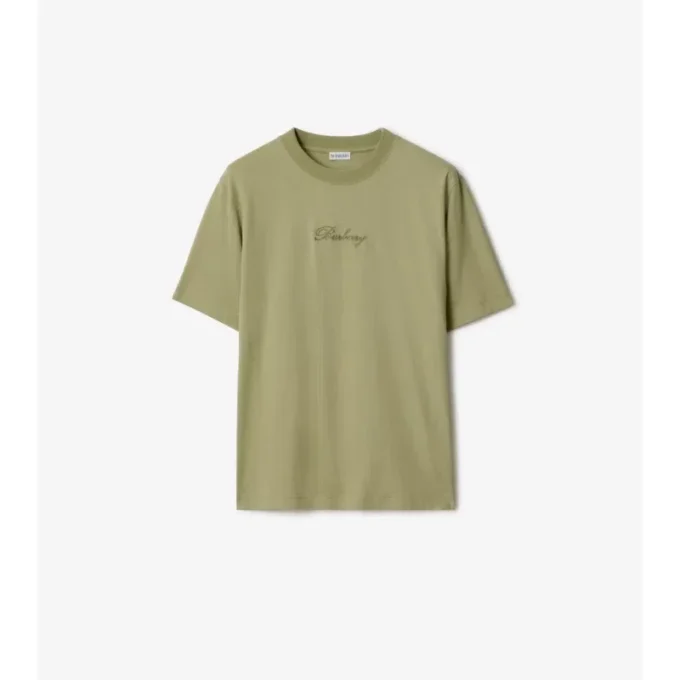 Camiseta de algodón con logotipo cursivo y estampado de cuadros Camiseta de algodón con logotipo cursivo y estampado de cuadros