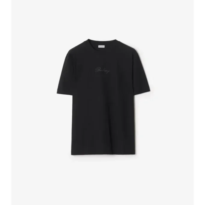 Camiseta de algodón con logotipo cursivo y estampado de cuadros