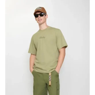 Camiseta de algodón con logotipo cursivo y estampado de cuadros