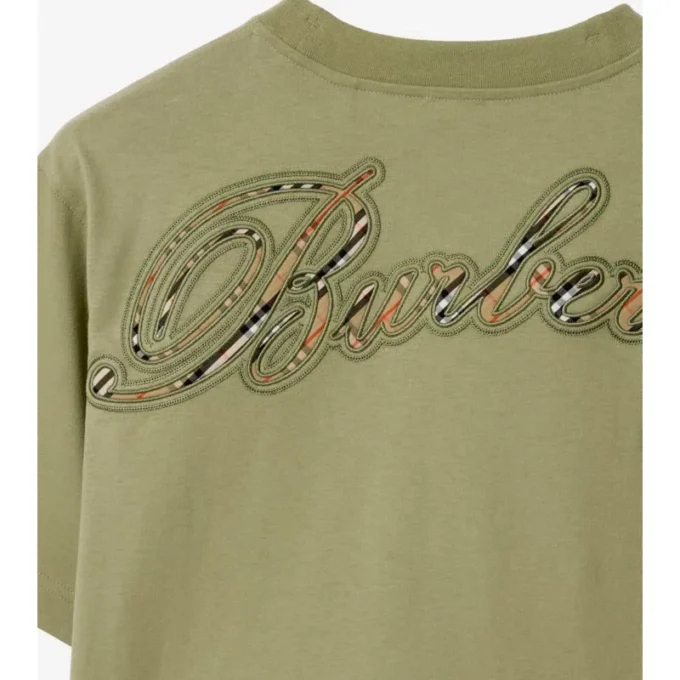 Camiseta de algodón con logotipo cursivo y estampado de cuadros Camiseta de algodón con logotipo cursivo y estampado de cuadros