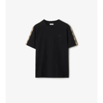 Camiseta de algodón con ribete de cuadros Camiseta de algodón con ribete de cuadros