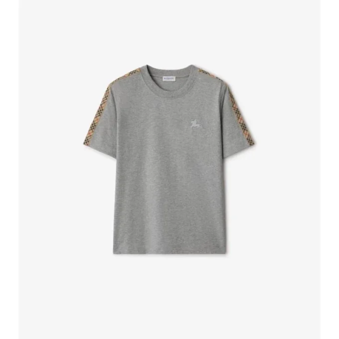 Camiseta de algodón con ribete de cuadros