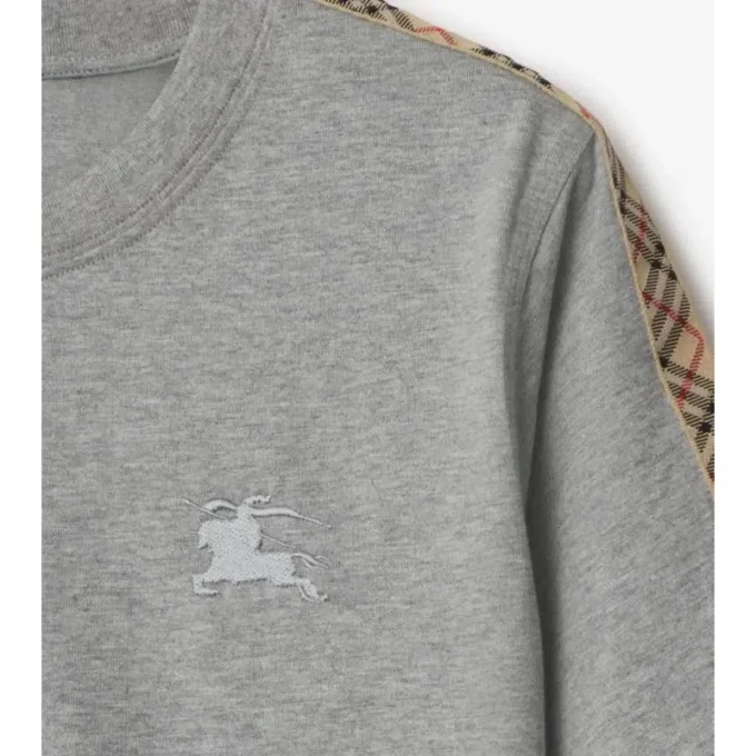 Camiseta de algodón con ribete de cuadros