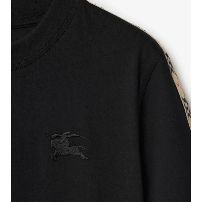 Camiseta de algodón con ribete de cuadros Camiseta de algodón con ribete de cuadros