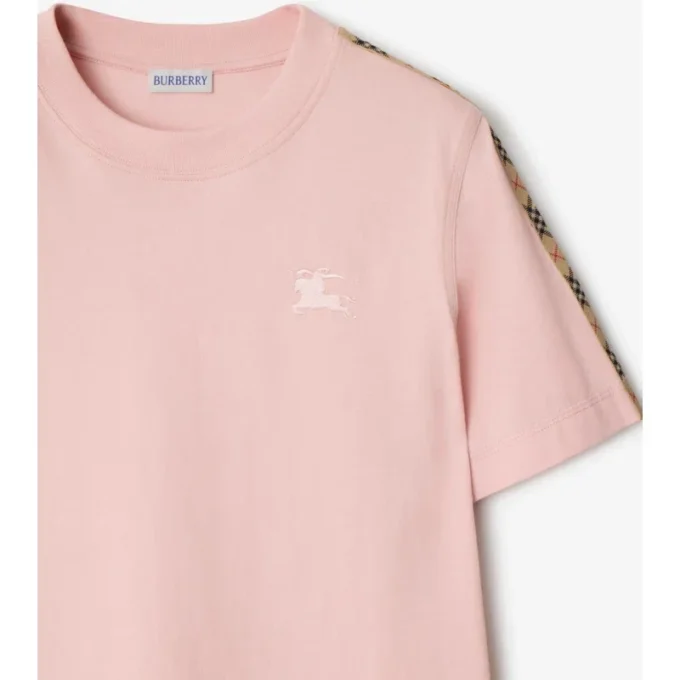 Camiseta de algodón con ribete de cuadros