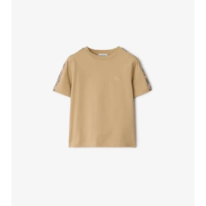 Camiseta de algodón con ribetes a cuadros Camiseta de algodón con ribetes a cuadros