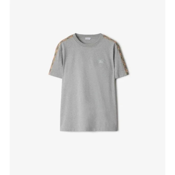 Camiseta de algodón con ribetes a cuadros Camiseta de algodón con ribetes a cuadros