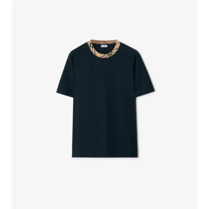 Camiseta de algodón con ribetes a cuadros
