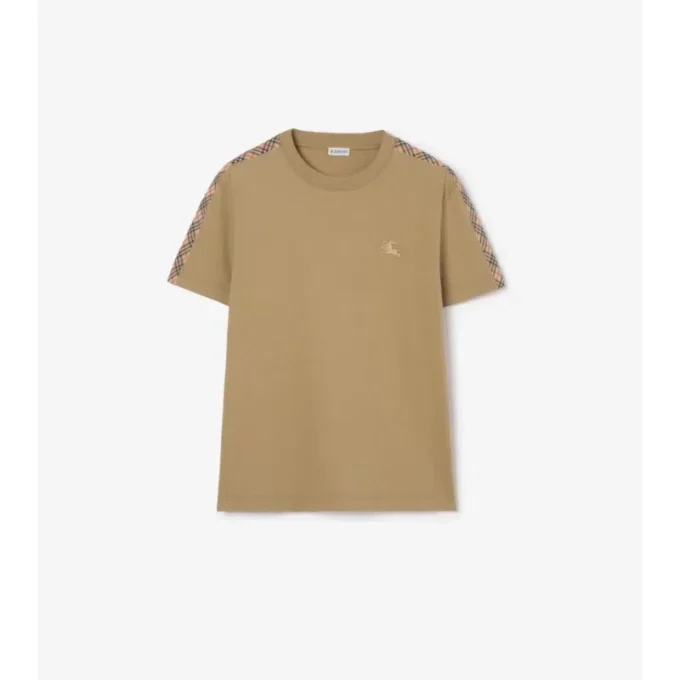 Camiseta de algodón con ribetes a cuadros Camiseta de algodón con ribetes a cuadros