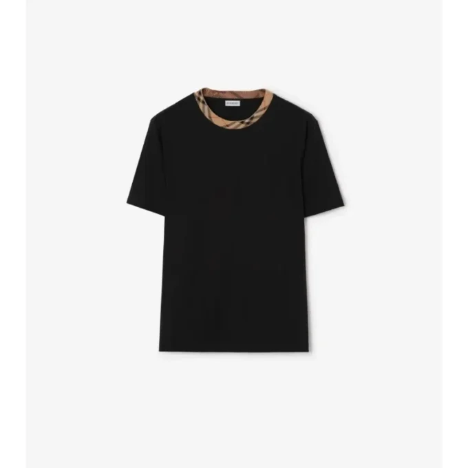 Camiseta de algodón con ribetes a cuadros Camiseta de algodón con ribetes a cuadros