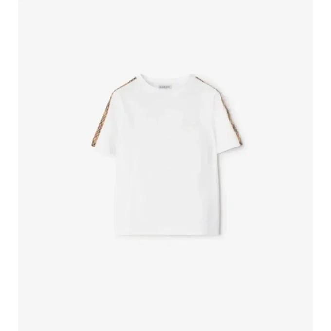 Camiseta de algodón con ribetes a cuadros Camiseta de algodón con ribetes a cuadros