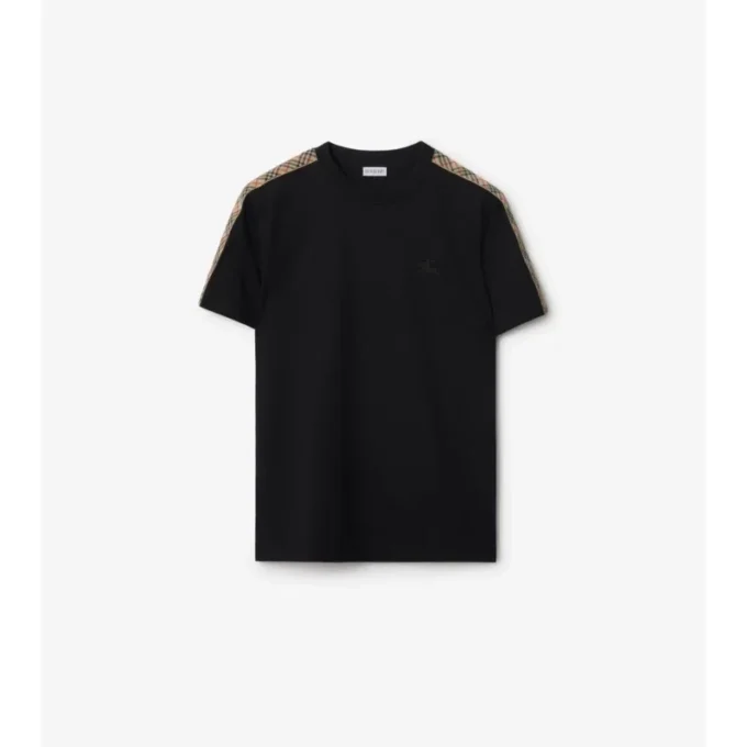 Camiseta de algodón con ribetes a cuadros Camiseta de algodón con ribetes a cuadros