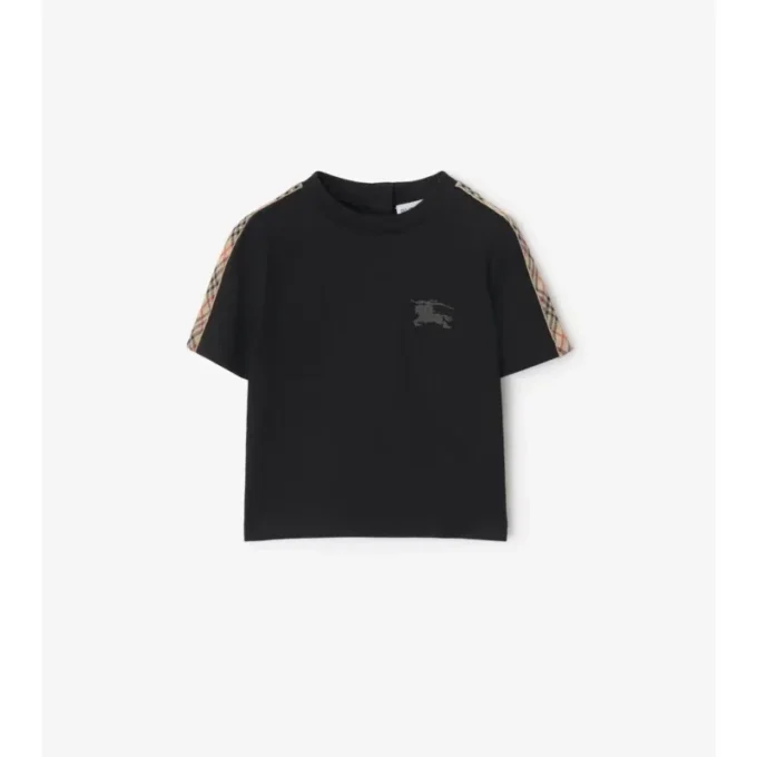 Camiseta de algodón con ribetes a cuadros Camiseta de algodón con ribetes a cuadros