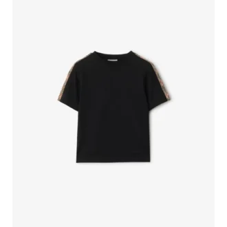 Camiseta de algodón con ribetes a cuadros Camiseta de algodón con ribetes a cuadros