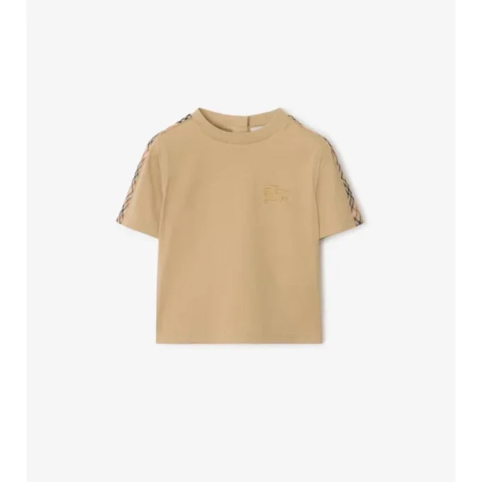 Camiseta de algodón con ribetes a cuadros Camiseta de algodón con ribetes a cuadros