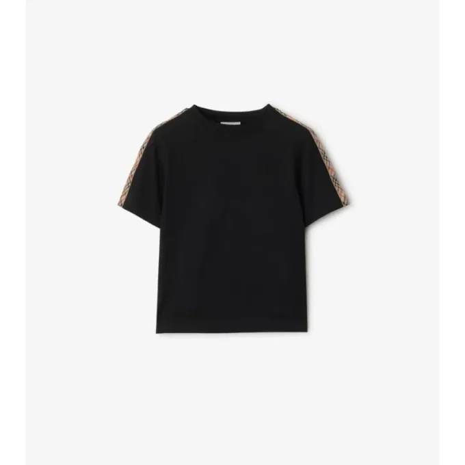 Camiseta de algodón con ribetes a cuadros Camiseta de algodón con ribetes a cuadros