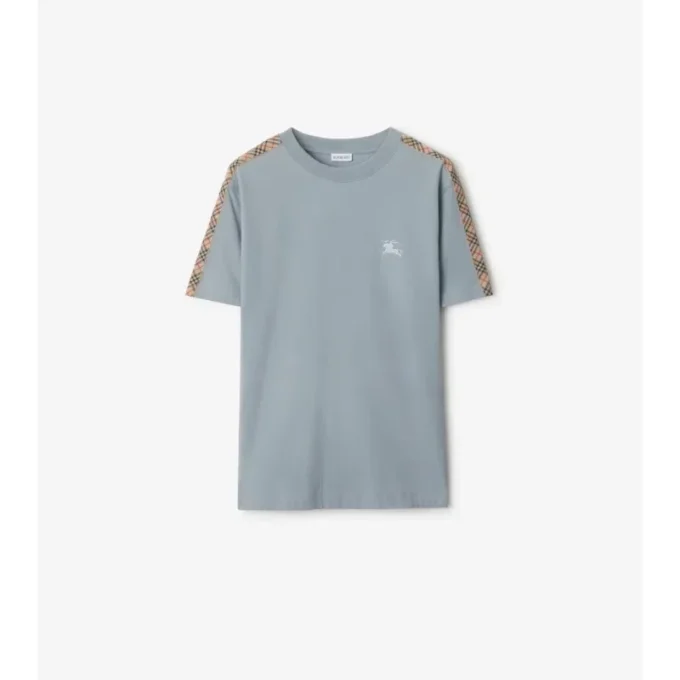 Camiseta de algodón con ribetes a cuadros Camiseta de algodón con ribetes a cuadros