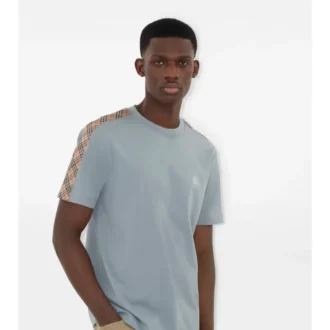 Camiseta de algodón con ribetes a cuadros
