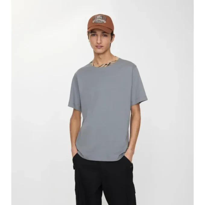 Camiseta de algodón con ribetes a cuadros Camiseta de algodón con ribetes a cuadros
