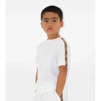 Camiseta de algodón con ribetes a cuadros