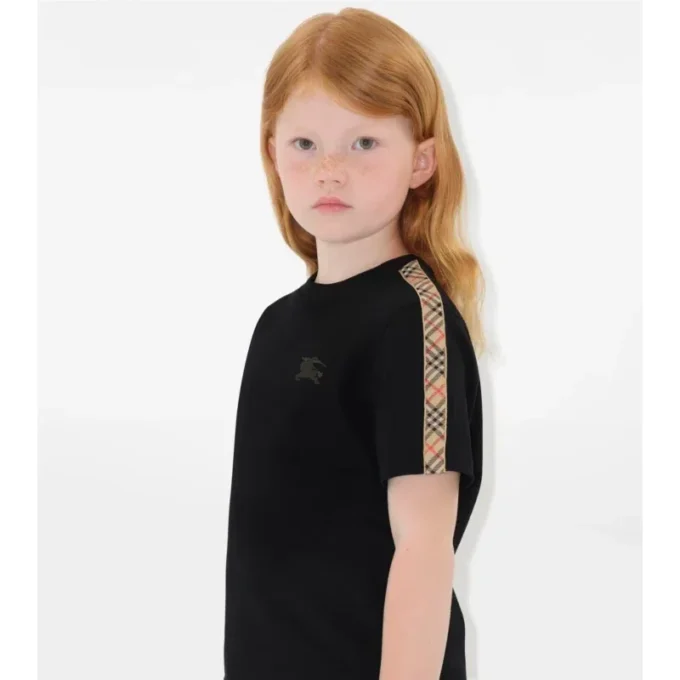 Camiseta de algodón con ribetes a cuadros Camiseta de algodón con ribetes a cuadros