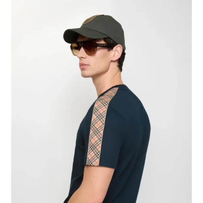 Camiseta de algodón con ribetes a cuadros