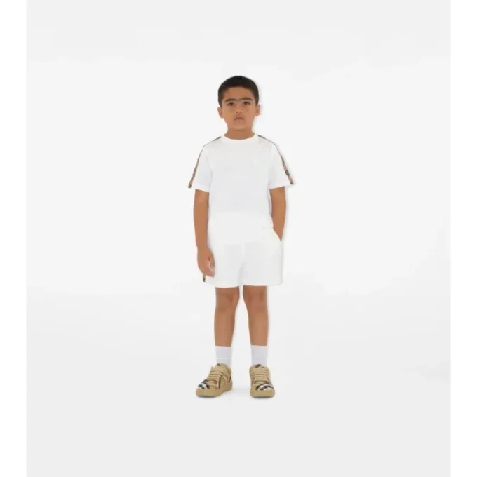 Camiseta de algodón con ribetes a cuadros Camiseta de algodón con ribetes a cuadros