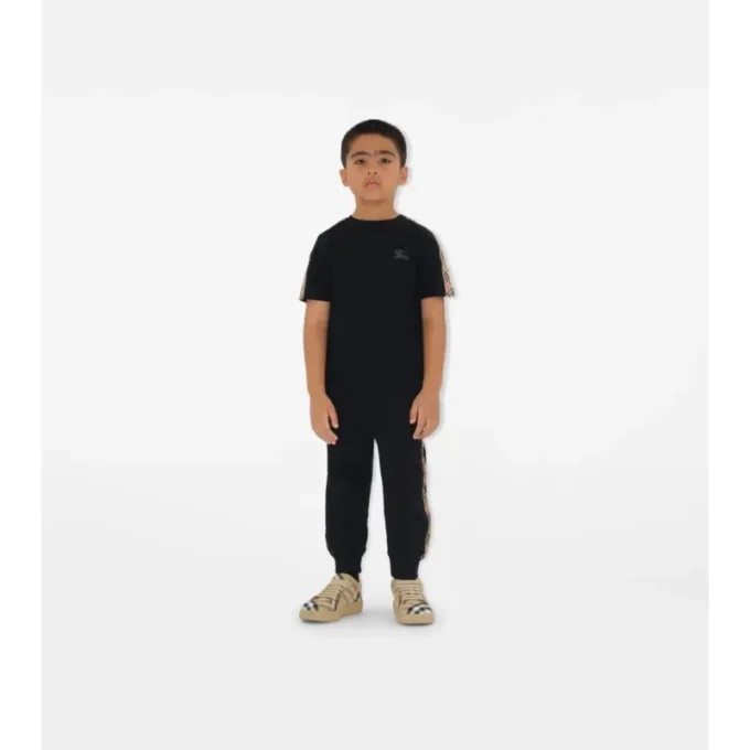 Camiseta de algodón con ribetes a cuadros Camiseta de algodón con ribetes a cuadros