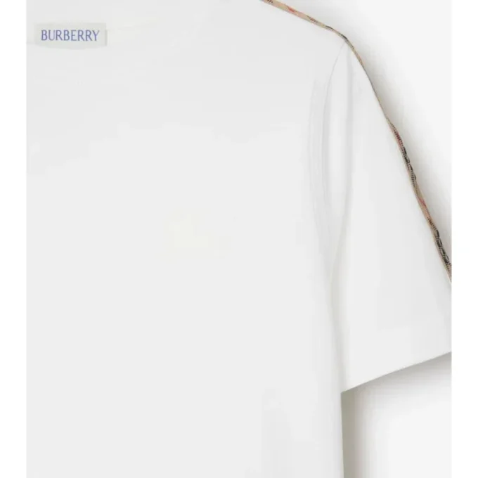Camiseta de algodón con ribetes a cuadros Camiseta de algodón con ribetes a cuadros