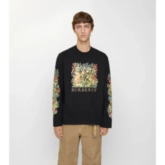Camiseta de algodón de manga larga con estampado de bosque