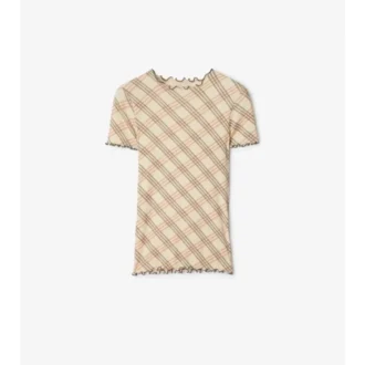 Camiseta de algodón elástico con estampado de cuadros