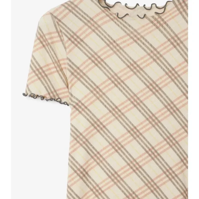 Camiseta de algodón elástico con estampado de cuadros Camiseta de algodón elástico con estampado de cuadros