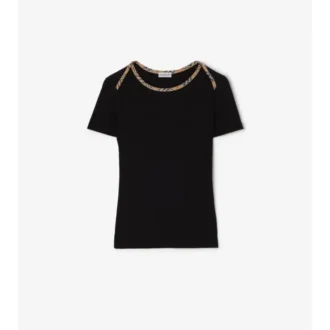 Camiseta de algodón elástico con ribete de cuadros