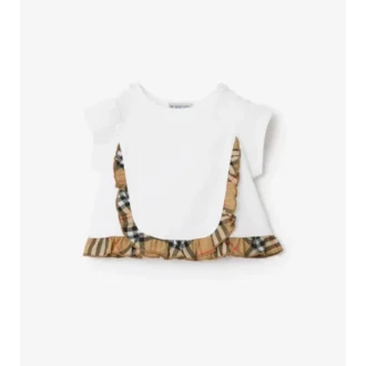Camiseta de algodón elástico con volantes a cuadros