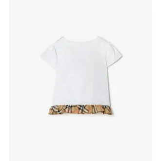 Camiseta de algodón elástico con volantes a cuadros