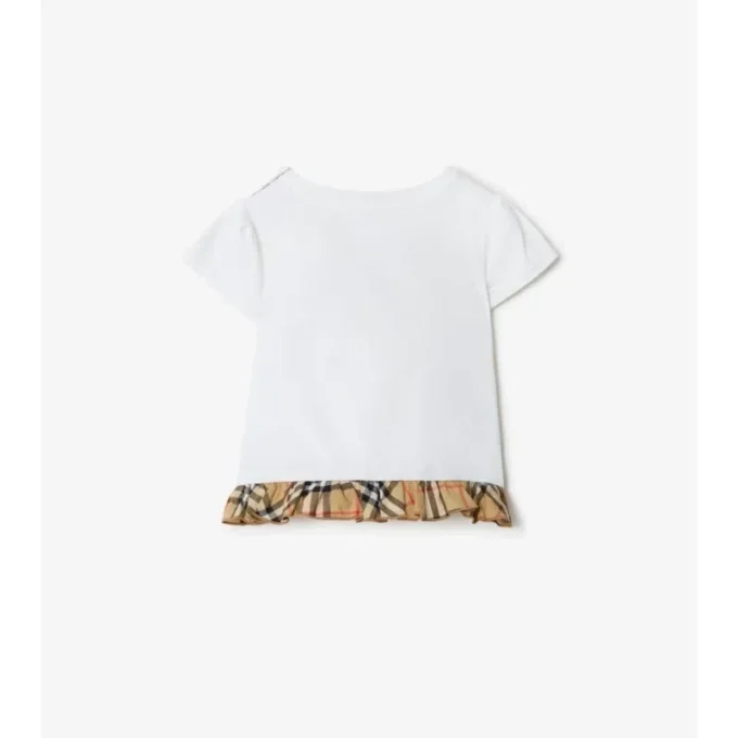 Camiseta de algodón elástico con volantes a cuadros