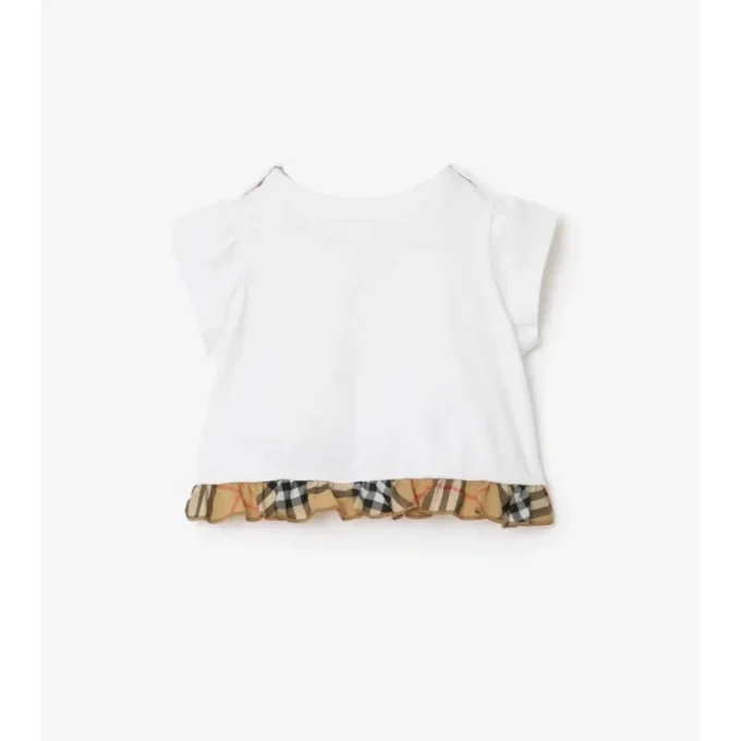 Camiseta de algodón elástico con volantes a cuadros Camiseta de algodón elástico con volantes a cuadros