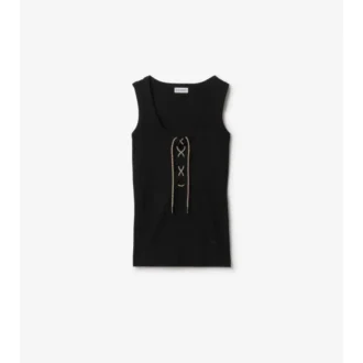 Camiseta sin mangas de mezcla de algodón con ribete a cuadros Camiseta sin mangas de mezcla de algodón con ribete a cuadros