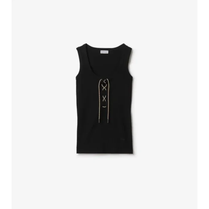 Camiseta sin mangas de mezcla de algodón con ribete a cuadros Camiseta sin mangas de mezcla de algodón con ribete a cuadros