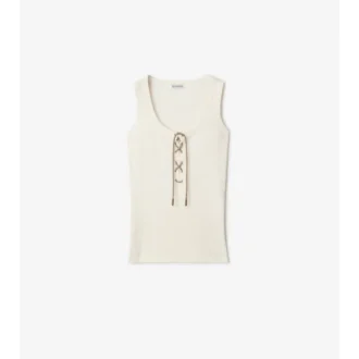 Camiseta sin mangas de mezcla de algodón con ribete a cuadros Camiseta sin mangas de mezcla de algodón con ribete a cuadros